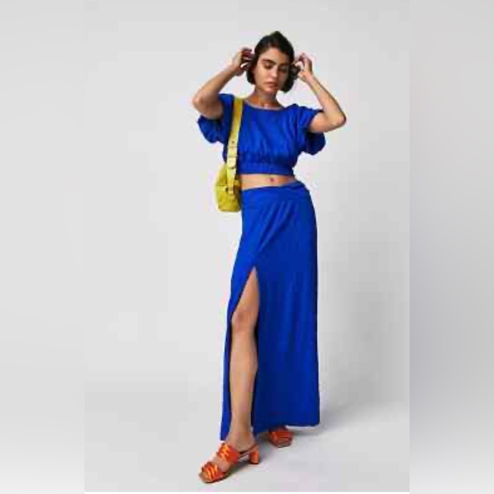 Free People Royal Blue Tovah cropped top &Maxi shirt set